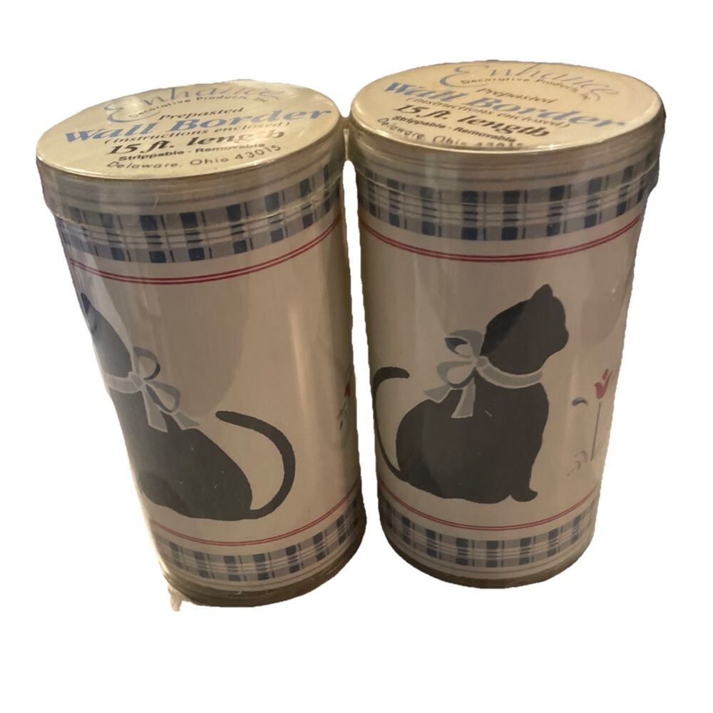Vtg 2 Enhance Cats Wall Border 15Ft Prepasted Country Decor Cottage EDP Inc Rare